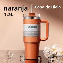 Vaso térmico 40 oz con asa Acero inoxidable, tapa anti-fugas 2 en 1, con popote Para oficina, gimnasio y viajes - Blanco - Ver 8