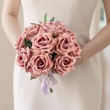 Roses Faux Flowers Silk Roses 16.5in Artificial Roses With Stems Realistic Artificial Flowers Suitable Indoor Home Decor Bouquet Wedding Decor Party Decor Pink Purple, 12PCS - Merah Muda Ungu 12 buah - View 3