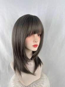 高品質原宿スタイルの老化防止ライトプラチナ新しい鎖骨髪ハイレベルショートストレートヘア無料 50 ピースヘッドバンドセット 1 セットフルヘッドセット女性の人工毛秋と冬高密度小顔 - グレー - チェックする 4
