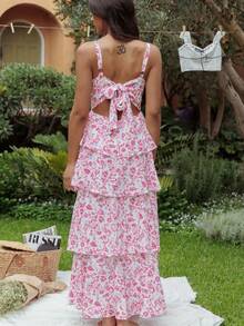 Blossom In Style With Our Layered Ruffle Floral Maxi Dress - Bright Pink - View 3