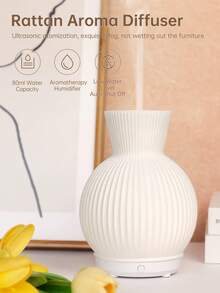 ellestfun 1pc 80ml Home Decor Desk Resin Aroma Diffuser, Ultrasonic Vase Humidifier With Warm White Light
