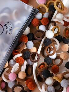 10/20/30pcs Coffee Color Small Fluffy Ball Hair Ties, Cute Cartoon Elastic Hair Bands, Versatile For Daily Wear, Parties, Performances ,Ponytail Holders ,Hair Rubber Bands ,Hair Rope