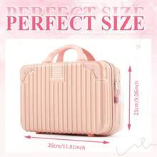 1 pieza Maleta de viaje mini de 14 pulgadas, maleta de viaje ligera de cuero para mujeres, estuche de cosméticos de mano - Multicolor - Ver 9