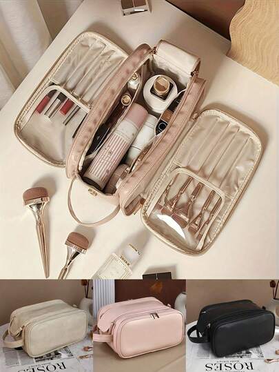 1pc Multifunctional Women's Makeup Set - Large Capacity Portable Cosmetics Organizer Bag, PU Material, Odorless, With Brush And Washroom Accessories Storageartments, Beauty Supplies Organizer Bag| Fashion Makeup Set| Durable Zipper Seal, Makeup Set Large Capacity Makeup Set, Brush Washroom Accessories Organizer Bag U-Shaped Opening Double Z Design Cosmetics Set Large Capacity Cosmetics Set, Mother's Day Gift.