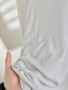 Wixra Women's V-Neck Short Sleeve Knit Top, Slim Fit, Cropped Sleeve, Spring/Summer - White - View 5