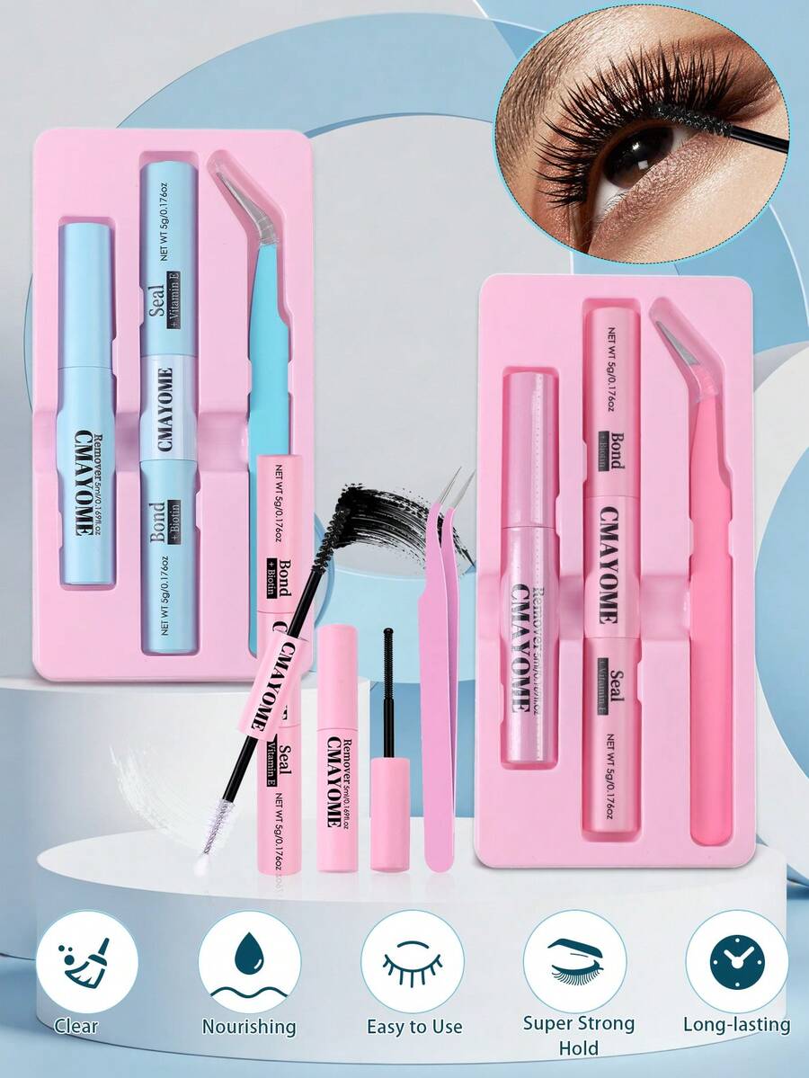 Eyelash Extension Kit - Includes Glue, Makeup Remover Oil, And Tweezers. This Eyelash Glue Has Features Of Sweat-Proof, Gentle, Fast-Drying, And Non-Irritating. This Multi-Functional Set Is Convenient To Carry, Beginner-Friendly, And Gentle To Use. A Complete Set Of False Eyelash Tools. - Multicolor - View 1