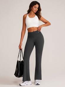 VUTRU 高腰喇叭瑜伽裤，运动靴型裤 - 深灰色 - 查看 5