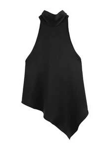 Women Y2k Satin Halter Neck Tops Open Back Silk Tank Top Asymmetrical Cami Going Out Tops Pink/Black/White Elegant Camisole Tops Summer Party Club Streetwear Rave Outfit Concert Outfit - 黑色 - 查看 3