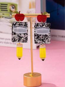 1 Pair Teacher's Day Style Silver Foil Acrylic Earrings, For Daily Wear - Multicolor - View 3