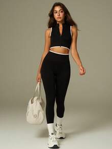 UONNOU Áo tank top thể thao không tay dành cho nữ, kiểu dáng năng động, thích hợp cho các hoạt động thể thao ngoài trời, yoga, tập gym, chạy bộ, mặc hàng ngày, đi làm, dự tiệc, lễ hội, bộ đồ thể thao ngoài trời thời trang bốn mùa, phong cách xuân/thu. - màu đen - Xem 10