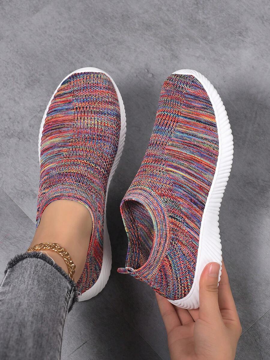 Giày thể thao nữ dệt kim co giãn, kiểu dáng tối giản, đa năng, nhẹ nhàng, thoải mái, đế mềm mại, thoáng khí, chống trơn trượt. - Màu sắc - Xem 1