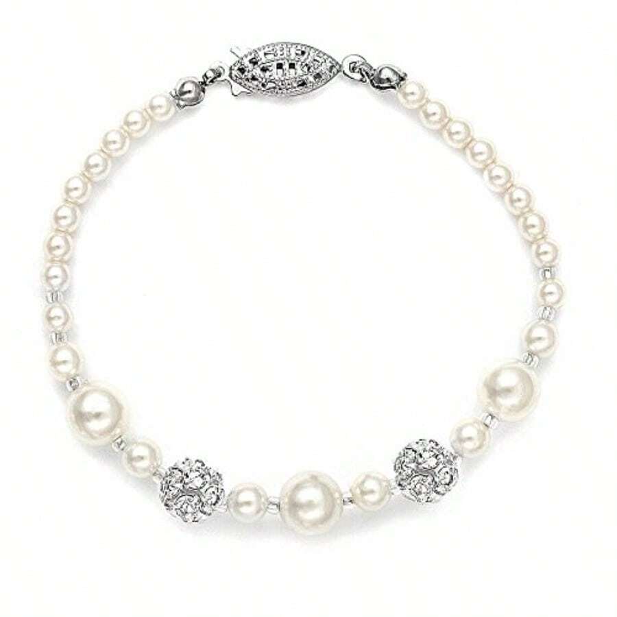 Mariell Pearl Bridal and Wedding Tennis Bracelet for Women 6 1 4 7 and 8 Inch Size Austrian Rhinestone Crystal Made in USA - como en la foto - Ver 1