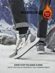 Warrior Comfortable Street Style Thick Soled Men's Shoes Autumn And Winter Lightweight Comfortable Breathable Running ShoesModest StyleCasual Yet Sleeksneakers Applicable Throughout The Yearwear-Resisting All-Day WearTraining Sneakers Thermal Lined Sneakers - Beige/Gray/Blue DM - View 3
