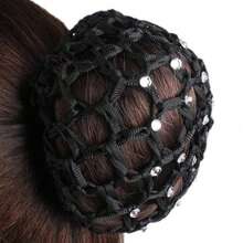 1pc Handmade Rhinestone Inlaid Hairnet Bun Cover With Elastic Band, Elegant Hair Accessory For Hotel/Kitchen/Flight Attendant Work Use Hair Ties Ponytail Holders Hair Elastics Hair Rubber Bands Scrunchies Hair Rope Elastic Hair Tie, Hair Bobbles - màu đen - Xem 6