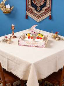 1pc Ramadan Crescent Moon & Star Wooden Tray, Party Snacks & Beverage Wooden Storage Box, Islamic Style Dessert Cake Wooden Display Tray, Arabian Style Tabletop Sweets & Snacks Wooden Serving Tray, Ramadan Blessings - Multicolor - View 10