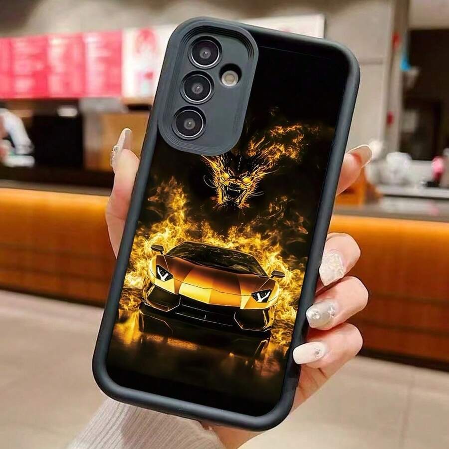 Funda para móvil con estampado de coche deportivo dorado, apta para los modelos  S25/S24/S23/S22/S21 y serie A, compatible con los modelos  17/16/15/13/12/11/Pro Max y MOTO serie G, ¡es una buena opción de regalo de San Valentín para mujer! - Negro - Ver 1