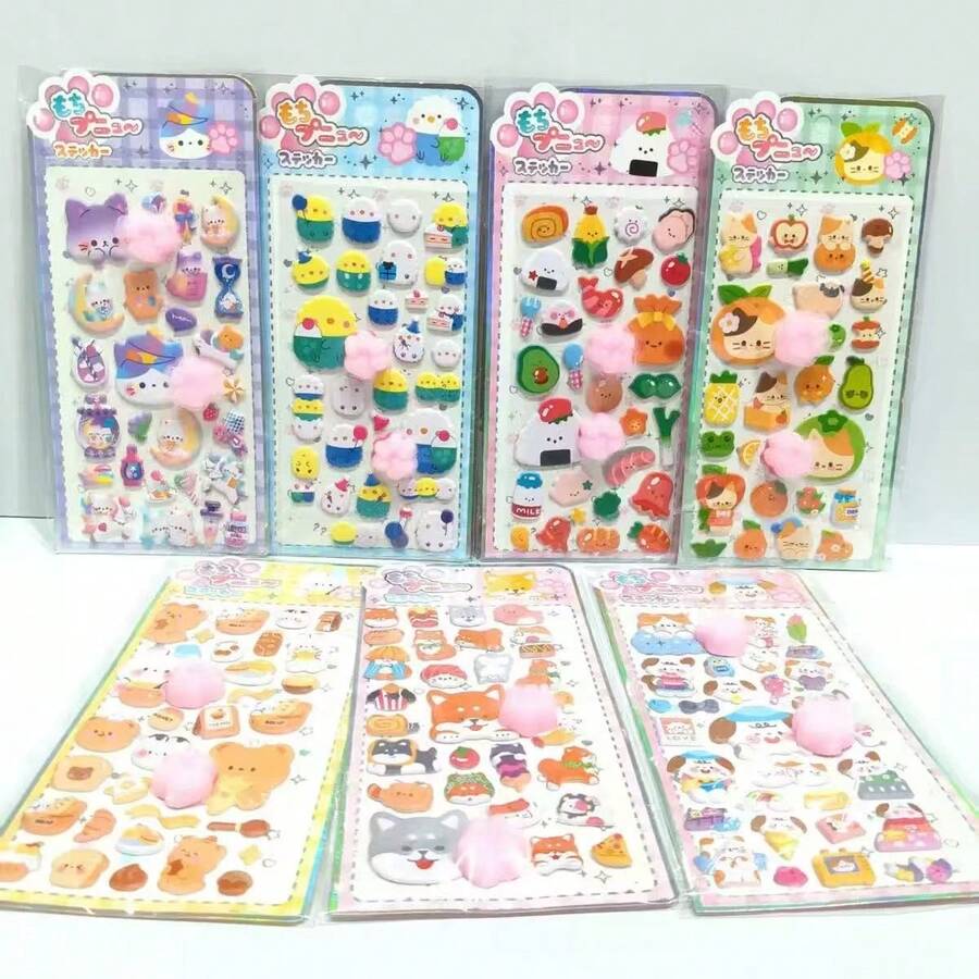 New Cute Cartoon Cat Paw Squeeze Stress Relief Stickers, Rabbit, Panda Animal Reward Stickers For Kids - Multicolor - View 1