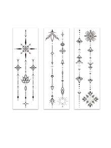 3 Sheets Sexy Line Style Body Art Back Waist Spine Painting Temporary Tattoo Stickers, Black Lotus Flowers And Leaves Patterns.Waterproof Fake Tattoos,Lasting 2-5 Days,Can Be Applied To The Arms, Neck, Waist, Spine, And Legs. Perfect For Festivals, Weddings, Vacations, Party Gifts, Music Festivals, And Body Decoration.