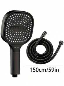 3件套高压方形手持花洒（带过滤器）、壁挂式塑料按摩花洒、节水雨淋花洒、3种模式和可调节喷嘴按钮、防堵塞喷嘴、节水方形设计、现代简约风格 - 黑色 - 查看 17