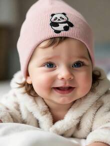 1 pieza Gorro de bebé de punto lindo para niños, sombrero de punto informal con diseño de panda de dibujos animados para niño o niña, accesorios de fotografía, 1-2 años - Multicolor - Ver 3