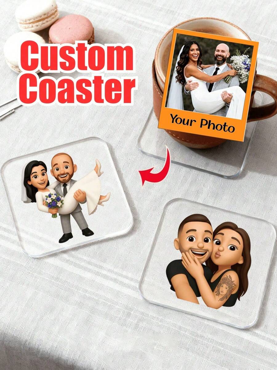 Customized 2D Character Acrylic Coasters. Customized Mr. And Mrs. Mug Coasters, Customized Mr. And Mrs. Coffee Cup Coasters, Customized Super Cute Personalized Coasters, Protect The Temperature Of Every Drink, Cute And Practical, Personalized Fun Campus Style Coasters, Cute And Interesting Coasters - Multicolor - View 1