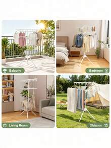 1pc Freestanding Multi-Tier Drying Rack With Hooks | Metal Material, High Capacity, Suitable For Indoor/Outdoor Use, Space-Saving, Ideal For Nursery, Bedroom, Nursing Room, Apartment, Dorm, Small Home, Also A Great Gift, Clothes Drying Rack
