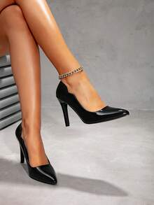 Fashionable Women's Black High Heels, New Sexy Party Pointed Toe Stiletto Design Slip-On Comfortable High Heel Pumps, Versatile For Banquet, Daily Wear, Work Commute, Uniform, Formal Dress - Black - View 7