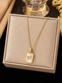 1pc Geometric Heart Pendant Necklace, Minimalist Chic Fashionable Jewelry, Versatile For Daily And Commute (OPP Bag Packaging) - Yellow Gold - View 1