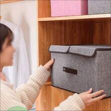 2-Piece Foldable Fabric Storage Boxes With Lids And Handles - Grey Rectangular Storage Boxes, Ideal For Underwear, Socks, Etc. - Perfect For Bedroom, Wardrobe Or Office Organisation, Clothes Storage, Under-Bed Storage - Xám - Xem 6
