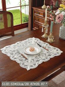 1 件天鹅绒桌布，饰有精致的 3D 刺绣和蕾丝花边，适用于厨房、餐厅、会议桌，长方形或正方形皆可，四季皆宜，可用于家居装饰、节日、家庭聚会、送礼、派对和婚礼。 - 米色 - 查看 9