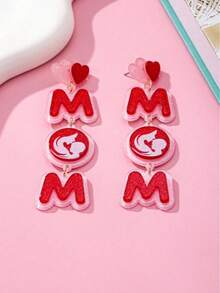 1 par de pendientes colgantes con letras y retratos de corazón acrílicos de moda, lindos pendientes largos como regalo para el Día de la Madre - Multicolor - Ver 4
