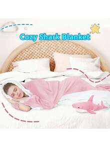 68-Inch Shark Blanket Hoodie, Soft And Comfortable Wearable Shark Blanket For Adults And Teens - Wearable Shark Blanket, Polyester, Christmas And Halloween Gift - Pink - View 4