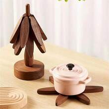 2PCS Wooden Coaster Set In Walnut & Natural Wood – Elegant, Heat-Resistant Tree Design For Hot Pots, Ramadan & Christmas Kitchen Gifts, Non-Slip Premium Finish - Multicolor - View 4