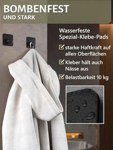 1/2/4 Stücke quadratische Klebehaken, ohne Bohren an der Wand montierte Handtuchhaken, Aufhängevorrichtung, Duschorganizer, unverzichtbar für Zuhause & Wohnung, Badezimmer & Küche Aufbewahrung Badezimmer Accessoires - Schwarz - Übersicht 3