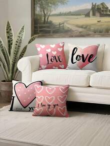 4Pcs Valentine'S Day Themed Cushion Covers, Creative Pattern Single-Sided Print, 100% Polyester Fiber, Zipper Closure, Machine Washable- Ideal For Home And Office Decoration, Valentine'S Day Decoration, Happy Valentine'S Day, Sofa Decoration - Pink - View 6