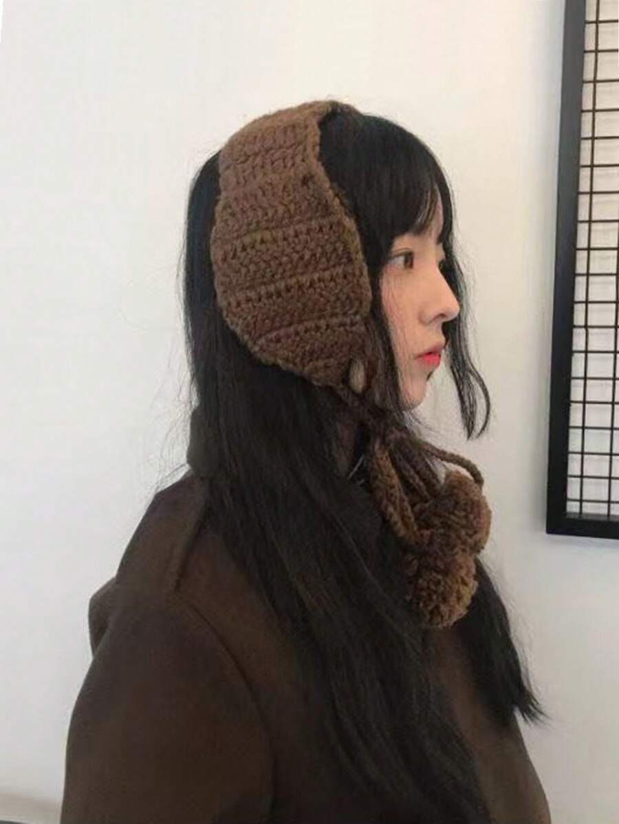 1pc Cute Kpop Style Earmuffs, Warm Plush Ear Warmers, Foldable Ear Covers For Winter, Christmas & Valentine's Day Gift Vacation Outfits - Coffee Brown - View 1