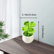 1件手工编织人造花盆摆件，幸运四叶草盆栽装饰摆件，桌面小摆件，派对礼品，非常适合圣帕特里克节装饰 - 彩色 - 查看 3