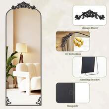 Vintage Arched Full-Length Mirror With Baroque Ornate Frame In Antique Gold – Shatterproof & Wall-Mountable - 黑色 - 查看 6