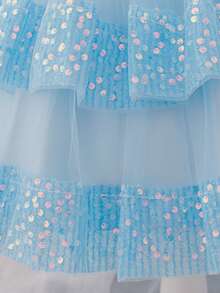 Baby Girls Sequin Tulle Cute Flower Girl Wedding Trailing Dress, Suitable For Party, Birthday, Outing, Does Not Include Headband - Baby Blue - View 9