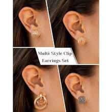 ORAZIO - Juego de 4 pares de aretes de clip para mujer arete de aro de plata y dorado con clip de lágrima aretes redondos y giros sin piercing-0142 - Oro rosa - Ver 3
