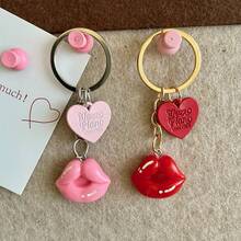 Heart Lip Print Keychain, Cartoon Animal Resin Animal Accessories, Durable Keychain, Decorative Birthday Gift Card Clip Keychain Set, Suitable For Bags And Car Keys - Multicolor - View 2