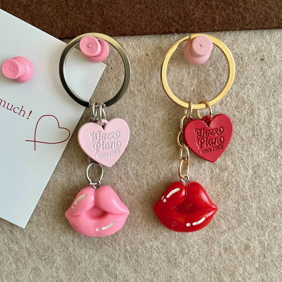 Heart Lip Print Keychain, Cartoon Animal Resin Animal Accessories, Durable Keychain, Decorative Birthday Gift Card Clip Keychain Set, Suitable For Bags And Car Keys