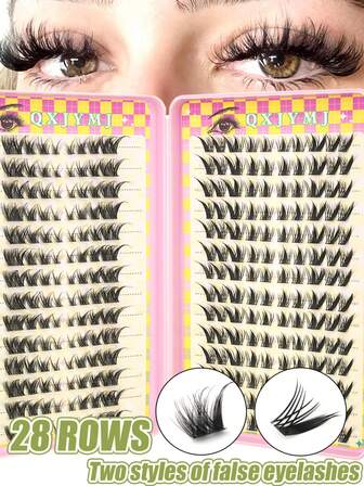 252片D型卷翘单簇假睫毛，狐狸款假睫毛，放大双眼，高品质可重复使用睫毛套装，新手友好，易于佩戴，完美适用于日常妆容和派对妆容，圣诞礼物，送给女性的可爱小礼物，旅行必备，方便携带