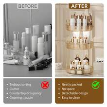 1pc 360° Rotating Makeup Organizer, Suitable For Vanity, Large Capacity Transparent Skincare & Perfume Storage Box, Makeup Vanity Organizer, Back To School Essential,Room Decor - Champagne - View 9