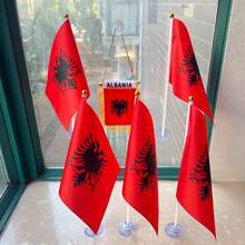 1面双面高品质阿尔巴尼亚鹰旗，1面阿尔巴尼亚窗挂旗，1套阿尔巴尼亚手摇旗（包含5面手摇旗和5个透明PVC吸盘支架），家居装饰，户外装饰，庭院装饰，花园装饰 - 彩色 - 查看 3
