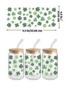 4pcs St. Patrick's Day UV DTF Cup Wraps For 16oz Glass Cups, Green Shamrock Clover Transfer Stickers, Waterproof Self-Adhesive DIY Decals For Mugs, No Heat Needed (9.4x4.3in) - ST 01 - View 6