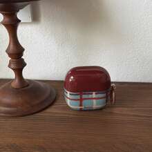 Retro Blue & Brown Plaid Earphone Case With Hanging Loop, Compatible With Huawei Freebuds 7i, Freebuds 2, Freebuds SE 3, Freebuds 5i, Galaxy Buds Pro 3 - Brown - View 3