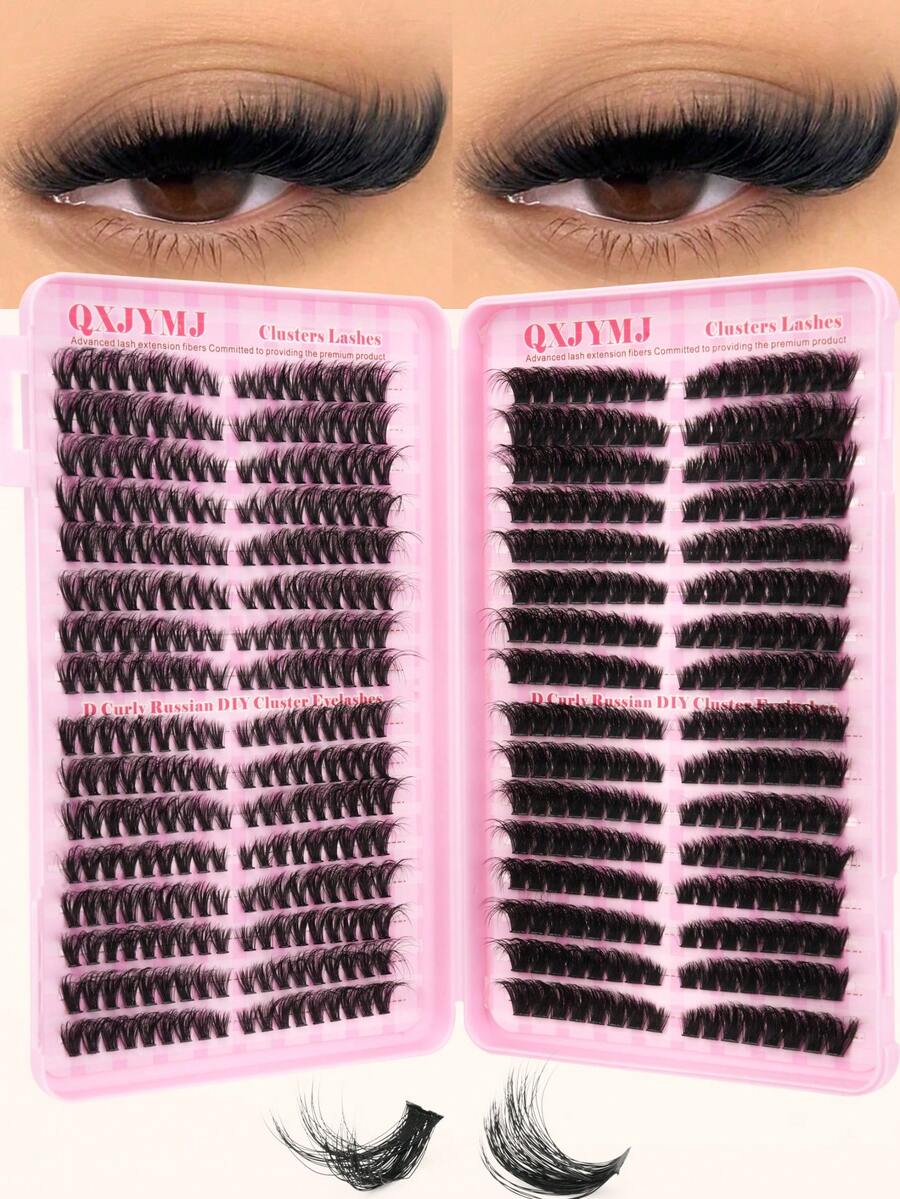 32 Rows X 60 X 100 False Eyelashes, 544 Clusters Of Thick And Fluffy False Eyelashes, Russian False Eyelashes,Reusable - Pink - View 1