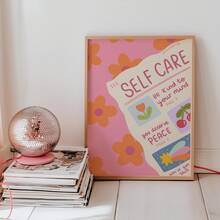 1幅多巴胺丹麦粉彩墙画，积极语录，自我关爱帆布印刷画|学院风美学励志语录装饰画，适用于卧室、客厅或办公室家居装饰，唯美粉色花卉海报，送给她的励志礼物，可选择无框或有框 - 彩色 - 查看 1