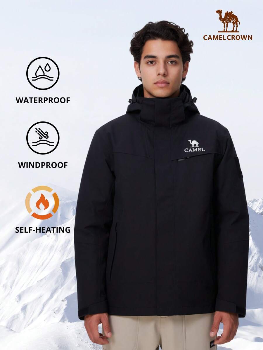 CAMEL CROWN Men's Outdoor Jacket, Autumn/Winter Down Jacket, Windproof Waterproof Outdoor Jacket, 3-In-1 Ski & Hiking Jacket - Phantom Black - View 1